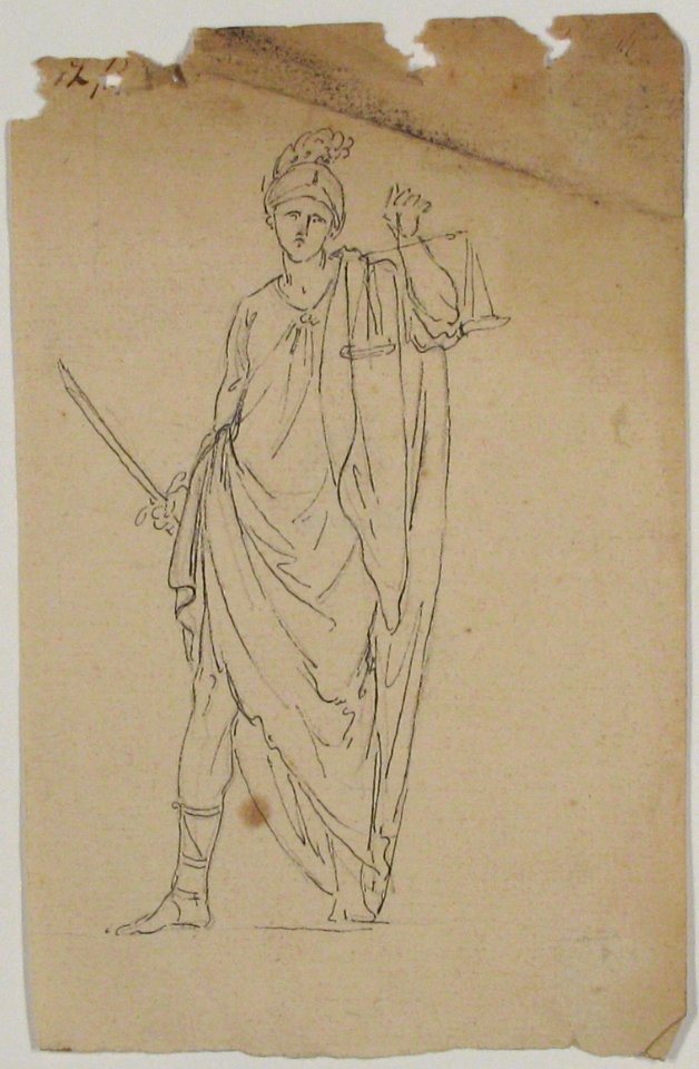 Drawing of Female Statue with Sword and Scale MET 63.712.45