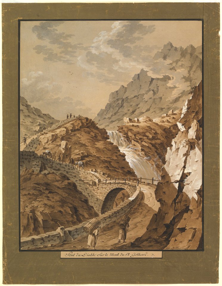 Devil's Bridge toward the Gothard Mountain in Switzerland MET DP819918