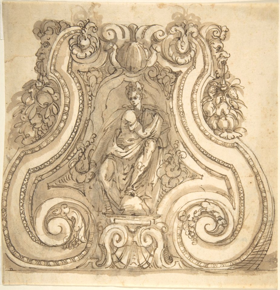 Design for the Base of a Candle Stick with a Seated Female(?) Figure MET DP802038