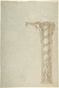 Design for the Bay of an Arcade with Female Figures at the Base and an Arch with a Putto in the Spandrel MET DP801964