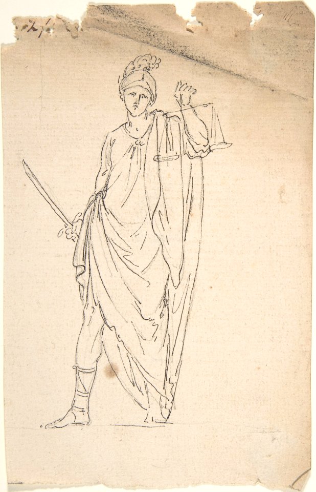 Drawing of Female Statue with Sword and Scale MET DP808775