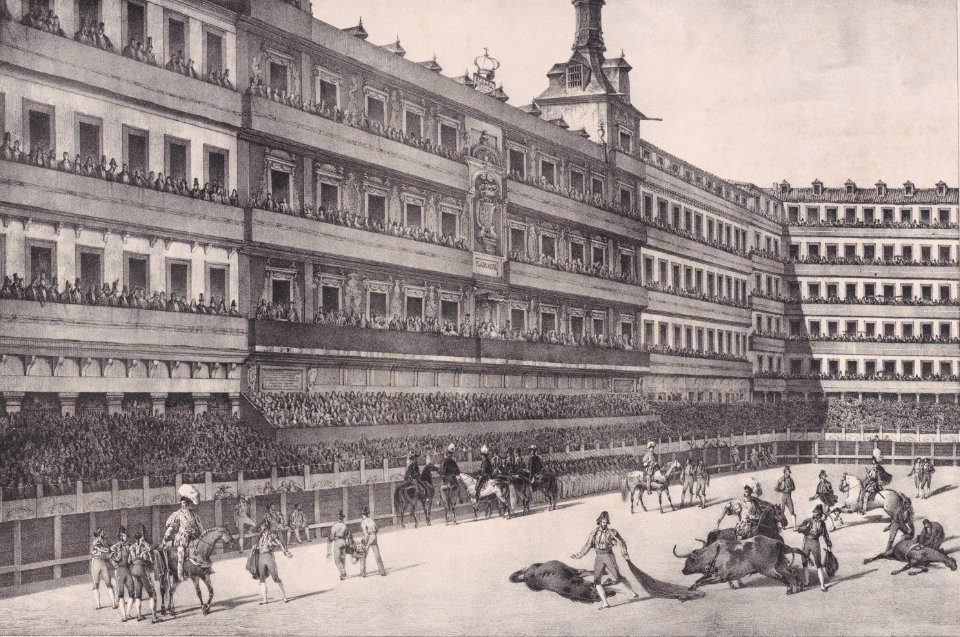 Detail from A bull fight in the Plaza Mayor, Madrid Met DP890494 (cropped)