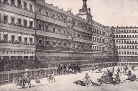 Detail from A bull fight in the Plaza Mayor, Madrid Met DP890494 (cropped)