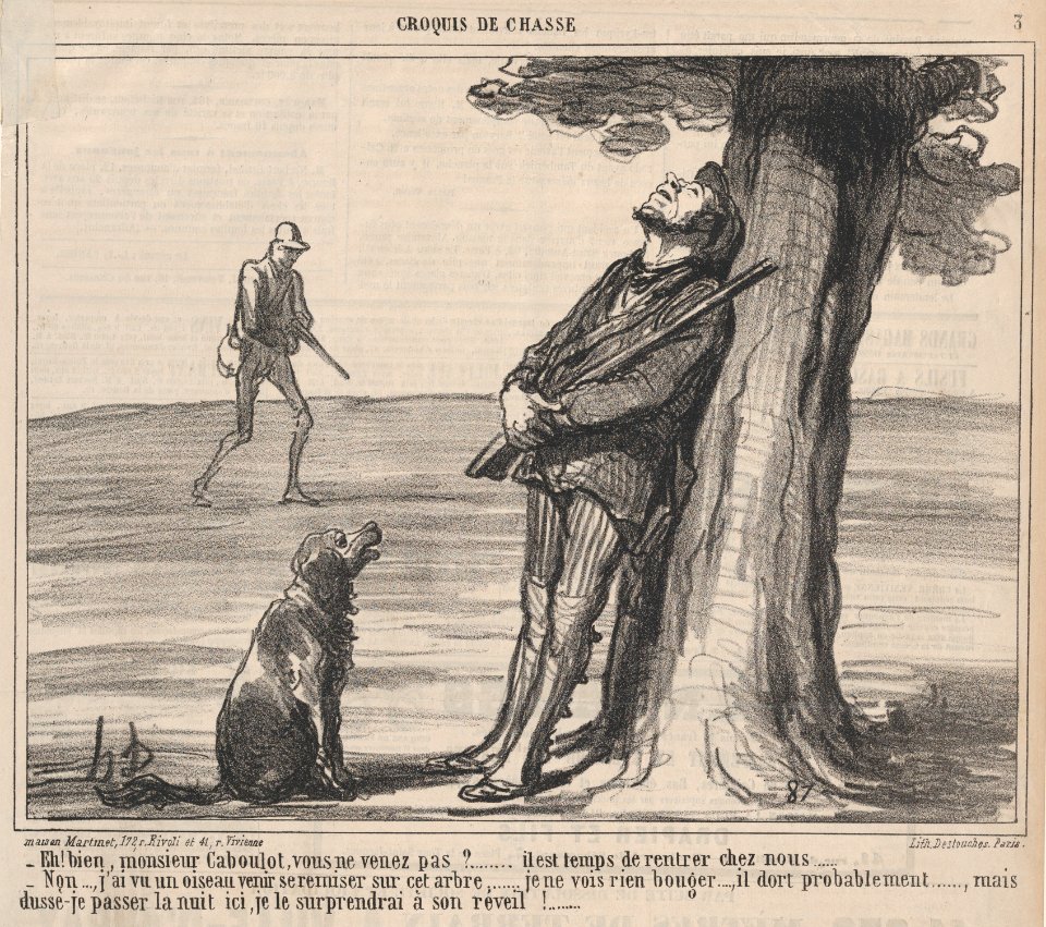 Eh! bien, monsieur Caboulot, vous ne venez pas?...., from Croquis de Chasse, published in Le Charivari, October 6, 1859 MET DP876773