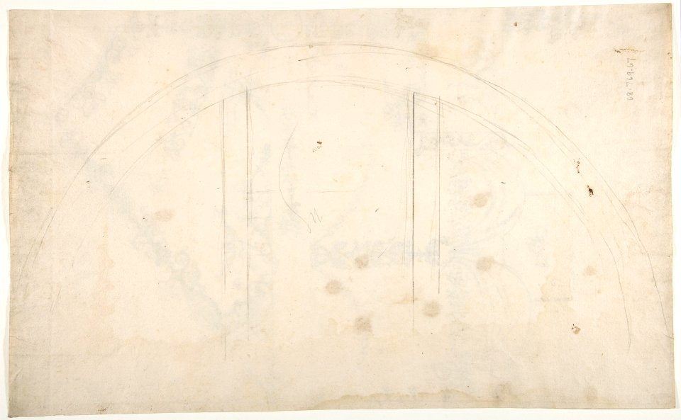 Domus Aurea, Volta Gialla, grotteschi, details (recto) Unidentified building, thermal window, elevation (verso) MET DP810809
