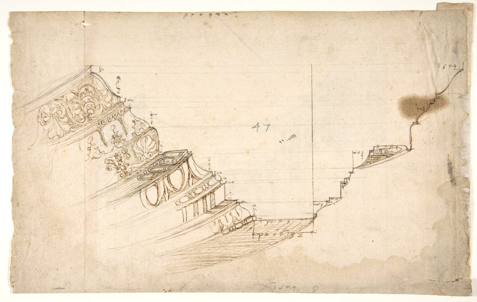 Domus Augustiana, cornice, profile projection (recto) Ara Grimani, base (verso) MET DP810861