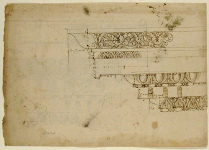 Domus Augustiana, cornice, elevation in profile, ornamental detailing (recto) Unidentified, cornice, elevation in profile, ornamental detailing (verso) MET 68.769.16verso