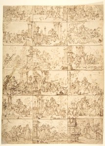 Eighteen Scenes of Courtship (recto), Study of Two Men Meeting Before a Portico MET DP812511