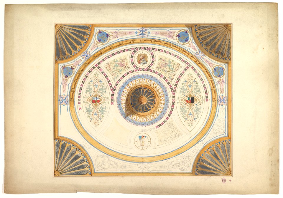 Design for Ceiling with Two Portraits and Fan Supports at Corners MET DP820940