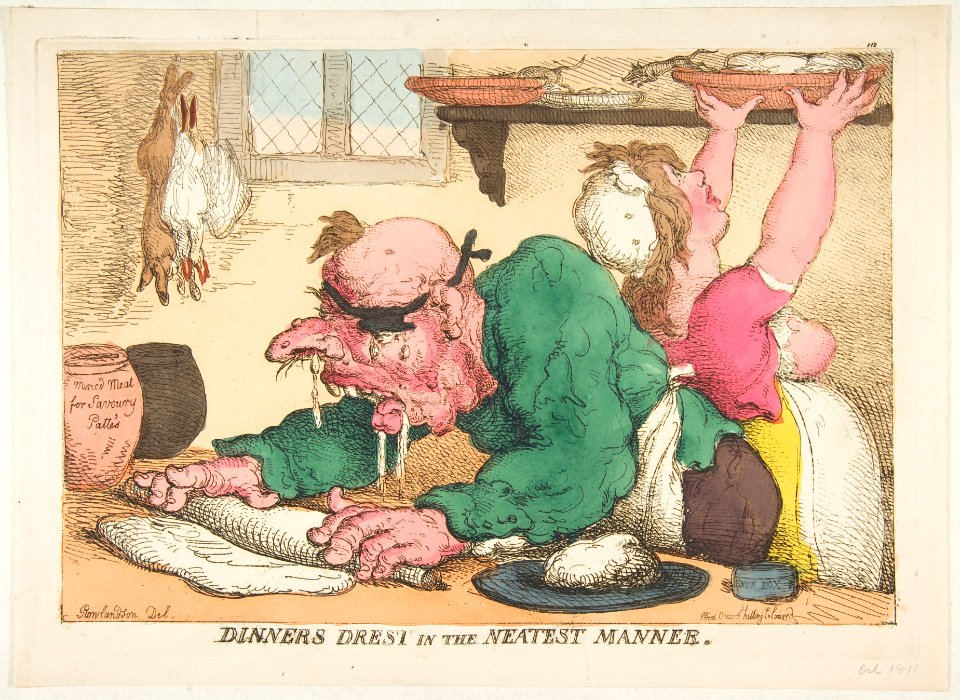 Dinners Drest in the Neatest Manner, Thomas Rowlandson, October 1811