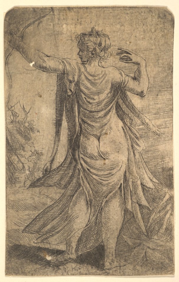 Diana viewed from behind firing her bow MET DP825249
