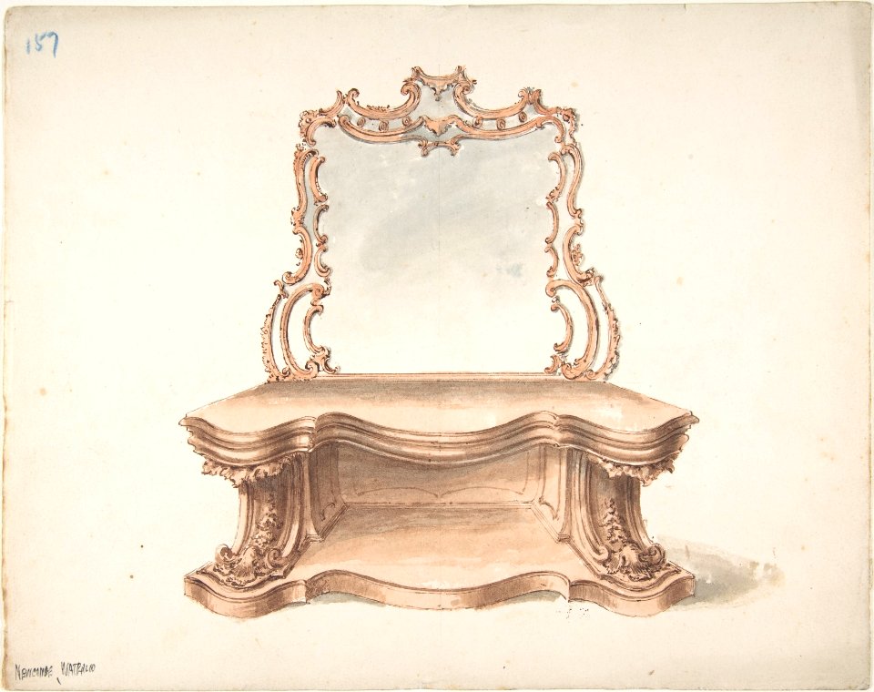 Design for Curvilinear Side Table with Mirror MET DP807051
