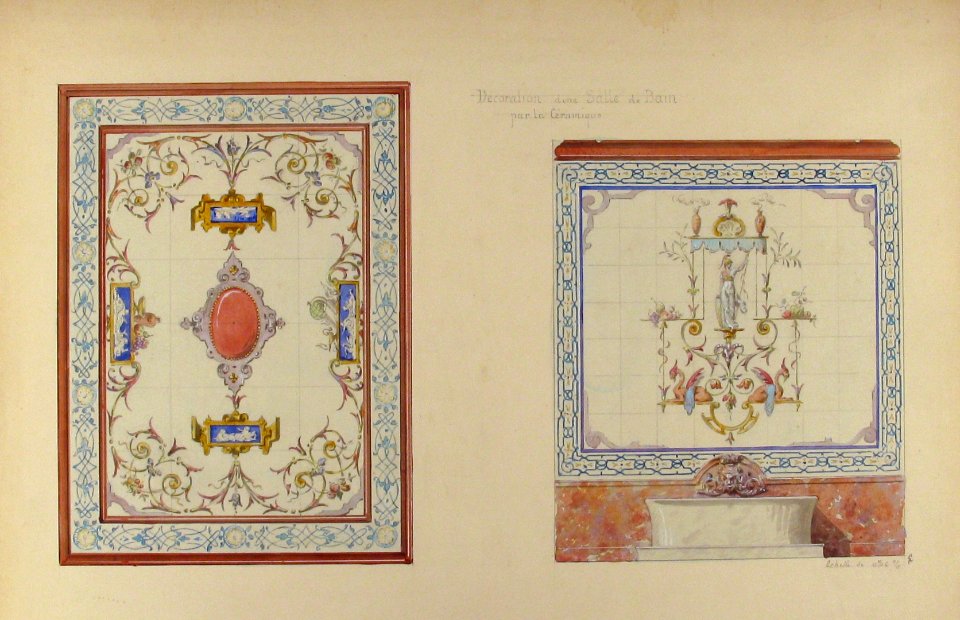 Design for ceramic tile decoration of a bathroom in "Pompeian" manner (possibly for Hope's Deepdene?) MET 67.827.33