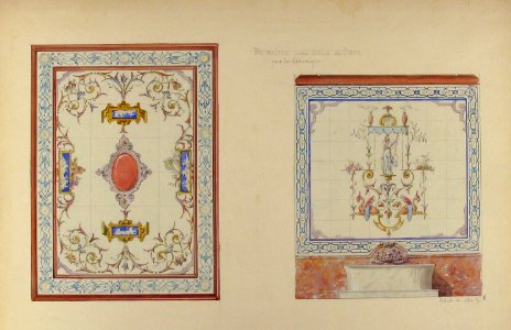 Design for ceramic tile decoration of a bathroom in "Pompeian" manner (possibly for Hope's Deepdene?) MET 67.827.33