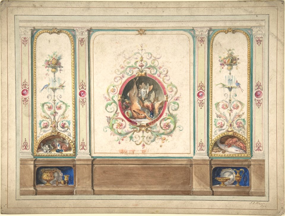 Design for Decorative Panels with Hunting Scenes Inset MET DP804854