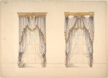 Design for Pink, Green and White Curtains with Gold and Red Fringes, and Gold Pediments MET DP807203
