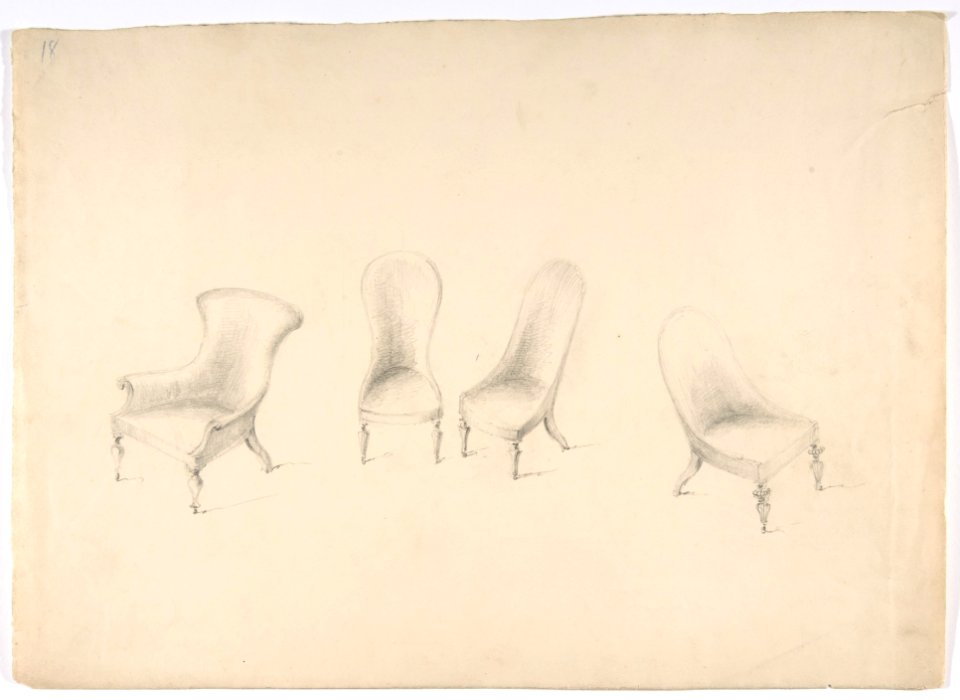 Design for Four Uphostered Chairs on Casters, One with Arms MET DP807171
