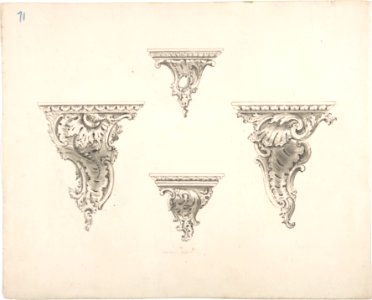 Design for Four Brackets with Foliate and Rocaille Ornament MET DP807265