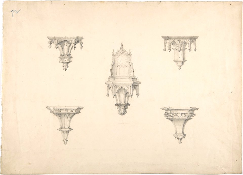 Design for Five Medieval Brackets, the Central One Bearing a Clock MET DP807267