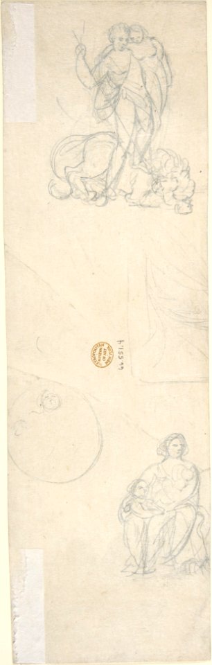 Design for Ornamental Frieze with Shell, Foliage and Satyr's Head (recto); Figural Studies (verso) MET DP804878