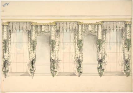 Design for Green and White Curtains with Green Fringes, and White and Gold Pediments MET DP807200