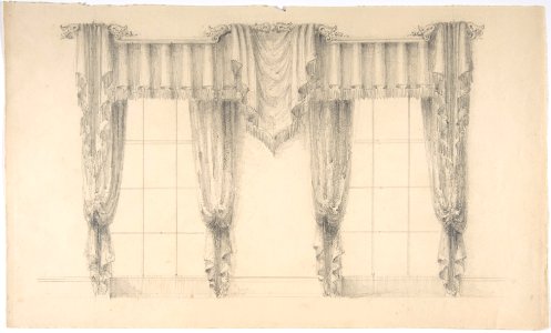 Design for Fringed Curtains Surrounding Two WIndows MET DP807344