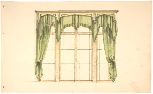 Design for Green Curtains with Green Fringes and a Gold Pediment MET DP807348