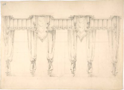 Design for Fringed Curtains Surrounding Three Windows MET DP807338