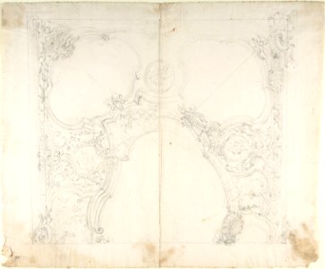 Design for One Half of a Ceiling with Medaillons with Figure Sketches Inside (recto); Design for an Interior Wall Elevation (verso) MET DP801435