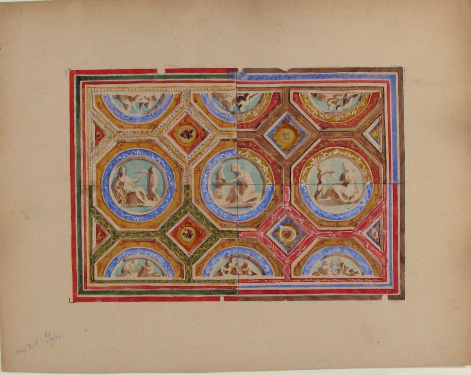 Design for Coffered Ceiling in Four Alternate Color Schemes, Empress Eugenie's Hotel MET 67.827.96