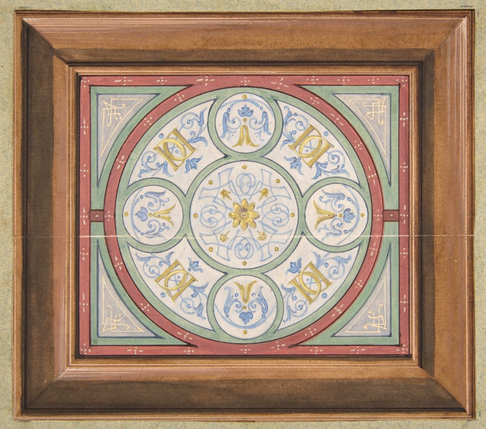 Design for painted decoration of a ceiling incorporating interwined initials- DD MET DP811577