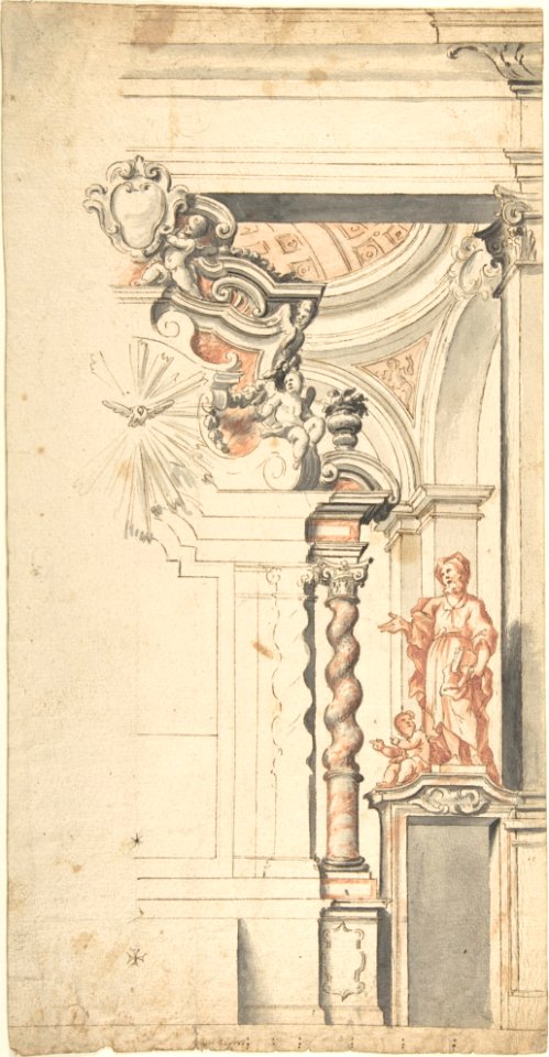 Design for One Half a Chapel with the Dove of the Holy Ghost above the Main Altar, and a Statue of an Evangelist at right. MET DP803481