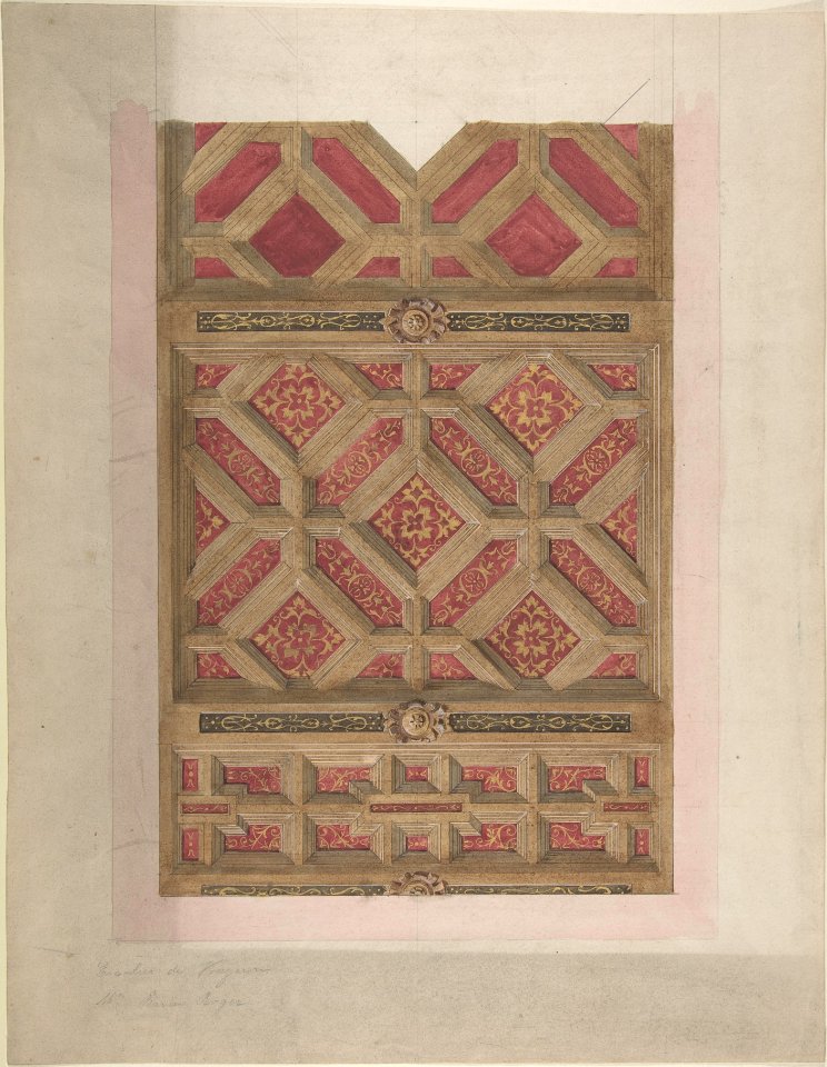 Design for Coffered Ceiling in Red and Gold MET DP807071