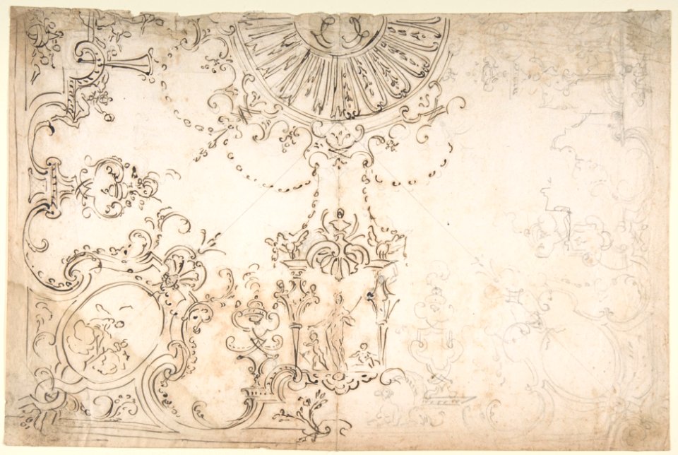 Design for One Half of a Ceiling with Elaborate Medaillons and Figures. MET DP809788