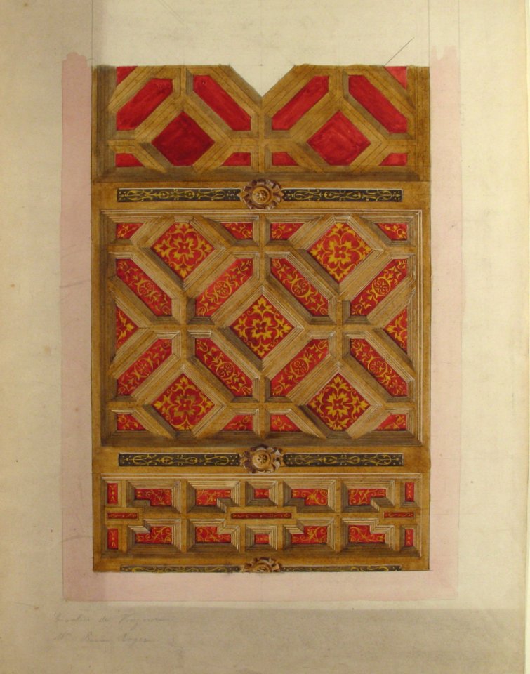 Design for Coffered Ceiling in Red and Gold MET 67.827.52