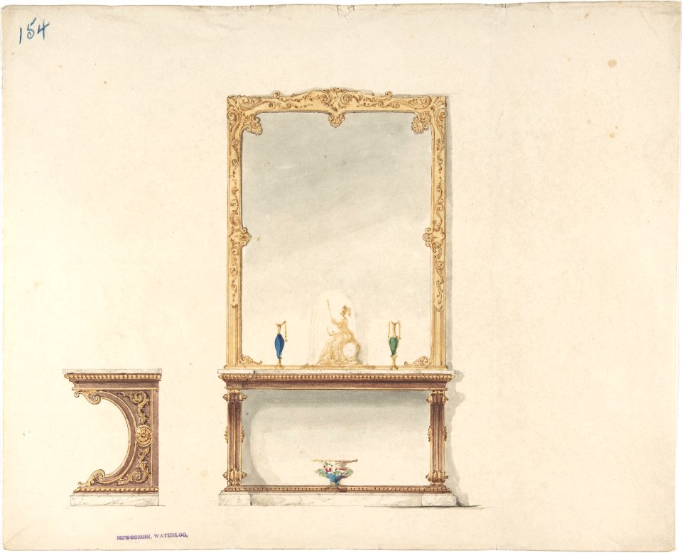 Design for Pier Table and Gold Mirror- Front and Side Elevations MET DP807127