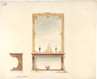 Design for Pier Table and Gold Mirror- Front and Side Elevations MET DP807127