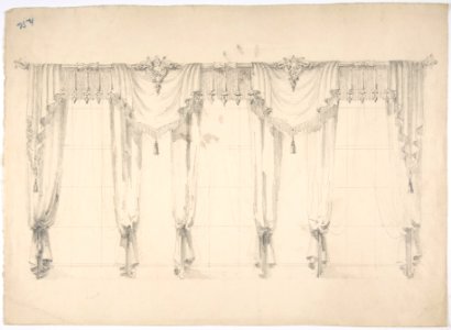 Design for Fringed Curtains Surrounding Three Windows MET DP807340