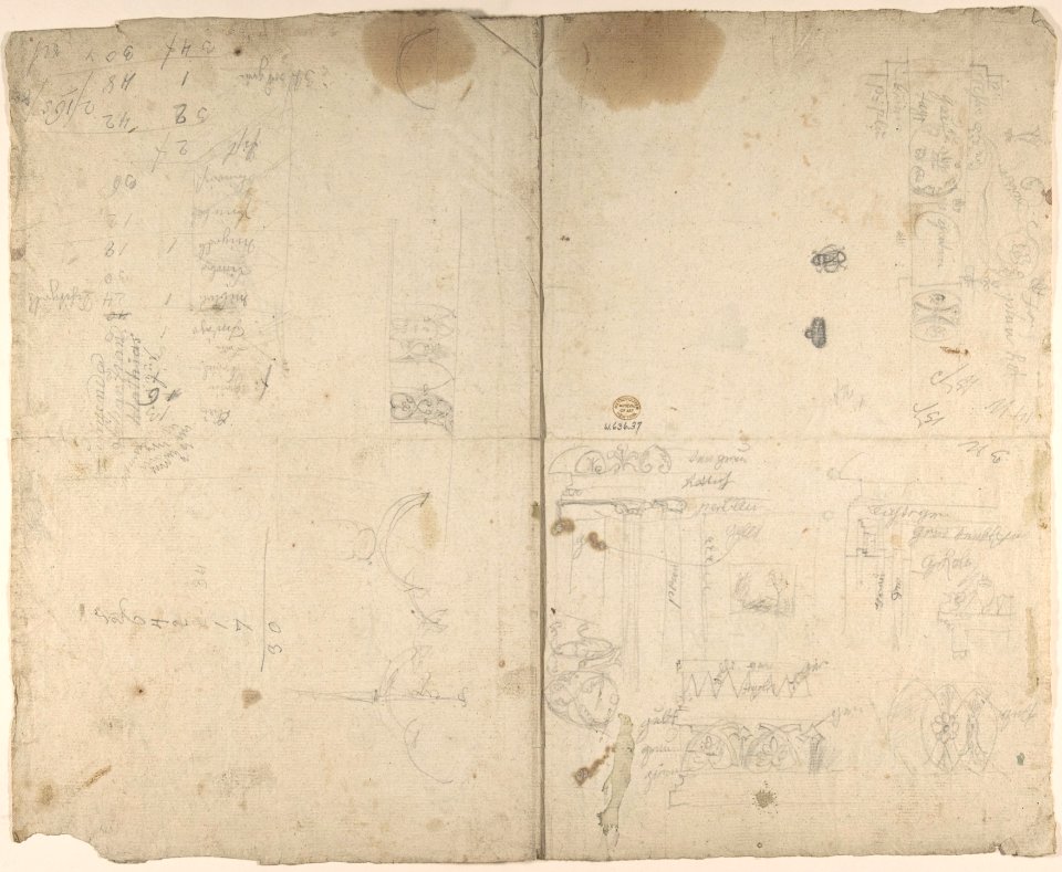 Design for coffered cupola interior and monuments (recto); details of wall decoration (verso) MET DP804519