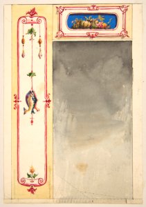 Design for panels framing a mirror decorated with scrolls and clusters of fish and vegetables MET DP811559