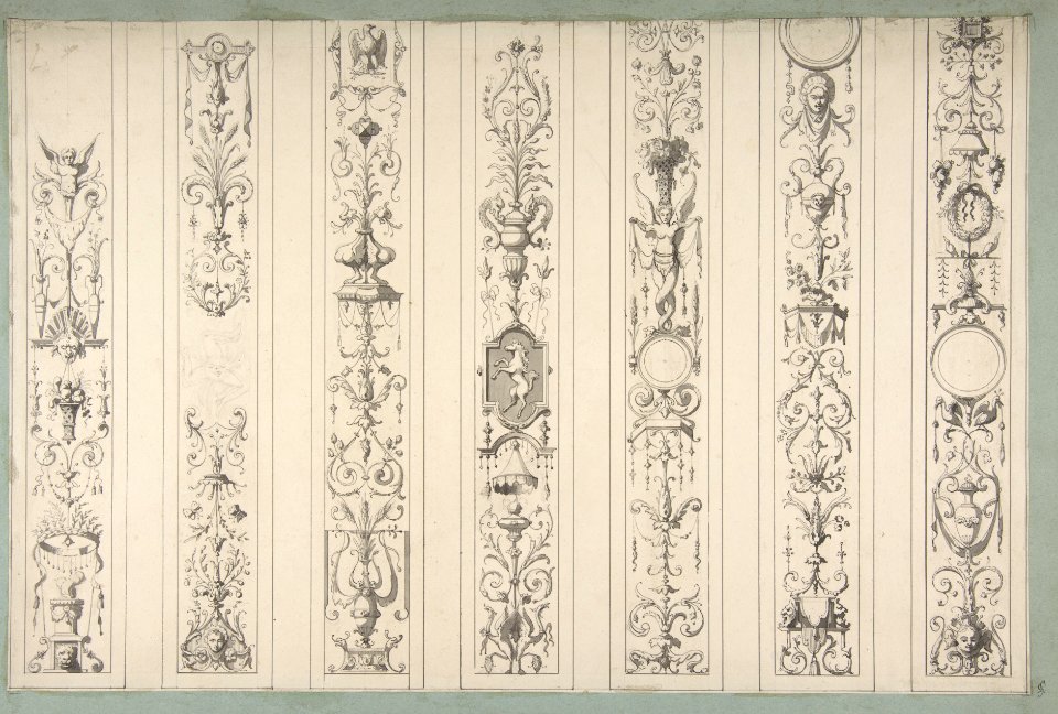 Design for Seven Vertical Panels of Arabesque Decoration, Farnsborough, England MET DP811100