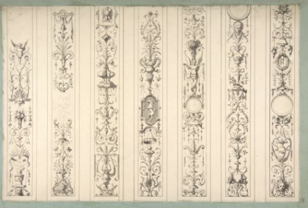 Design for Seven Vertical Panels of Arabesque Decoration, Farnsborough, England MET DP811100