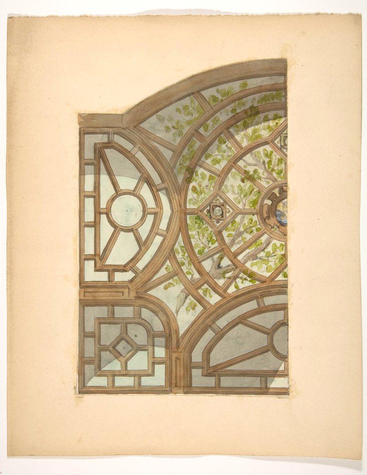 Design for one section of a ceiling painted with trees and lattices MET DP811689
