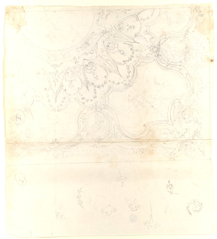 Design for One Quarter of a Ceiling with a Medaillons at the Center (recto); Design for a Quarter of a Ceiling with a Medaillon at the Corner and a Medaillon at the Center (verso) MET DP109987
