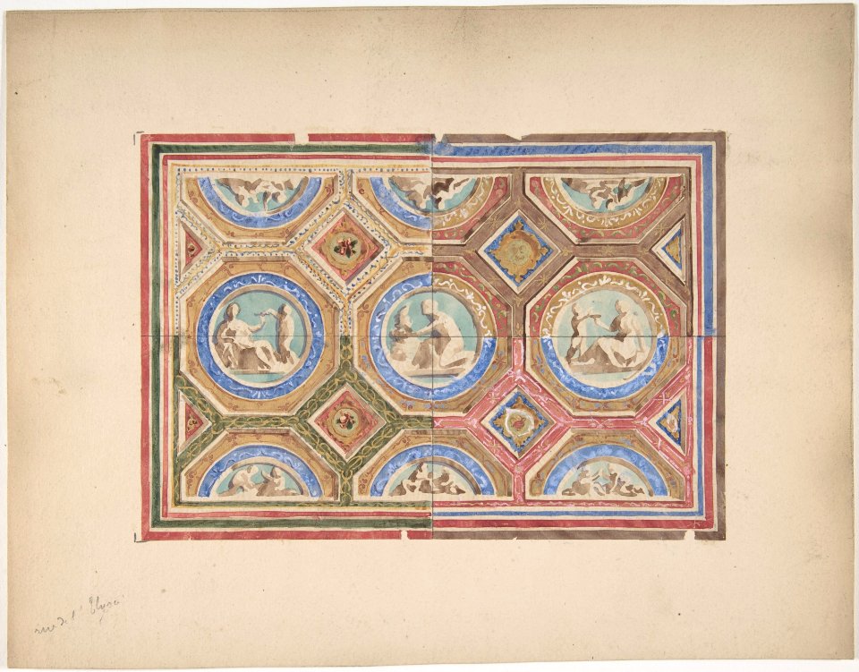 Design for Coffered Ceiling in Four Alternate Color Schemes, Empress Eugenie's Hotel MET DP806917