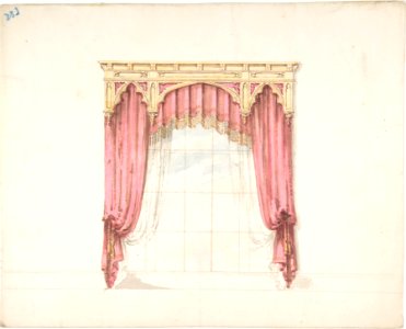Design for Red Curtains with Gold Fringes and a Gold Gothic Pediment MET DP807410