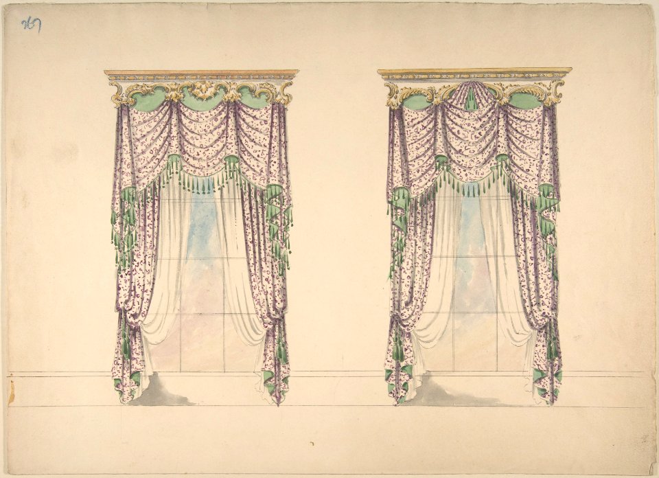 Design for Pink and White Curtains with Green Fringes, and Gold and White Pediments MET DP807202
