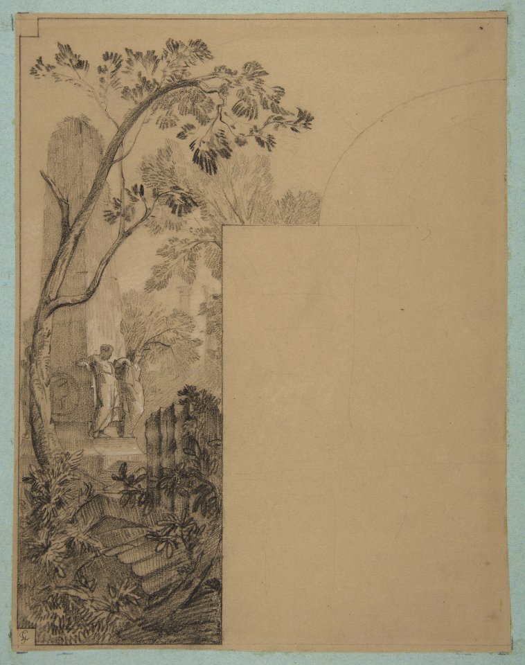 Design for mural decoration surrounding a door- landscape with classical ruins MET DP811461