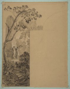 Design for mural decoration surrounding a door- landscape with classical ruins MET DP811461