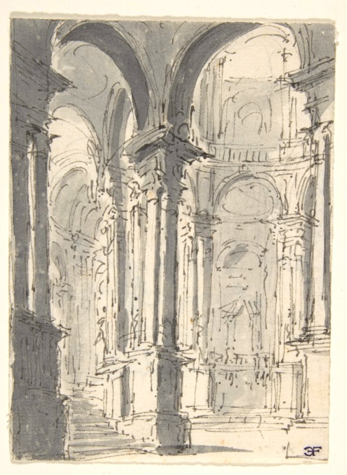 Design for Stage Set with a Circular Arcade (recto); Sketch for Stage Set with Circular Arcade (verso) MET DP810778